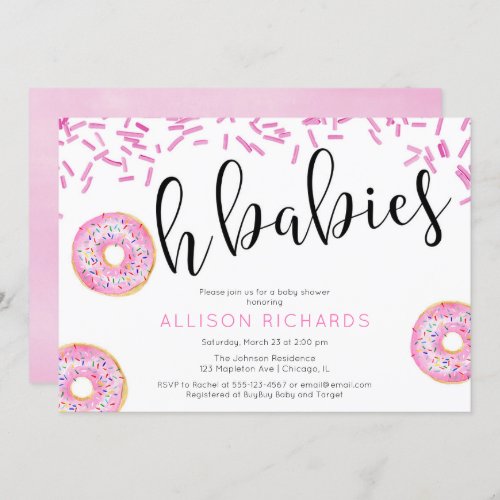 Oh babies twin girls Donut baby shower Invitation
