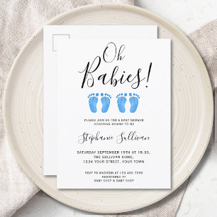 Oh Babies Twins Baby Shower Invitation Postcard