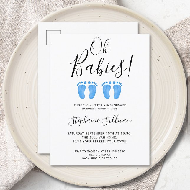 Oh Babies Twins Baby Shower Invitation Postcard (Creator Uploaded)