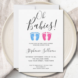 Oh Babies Twins Boy And Girl Baby Shower Invitation