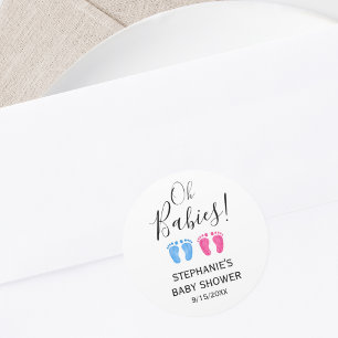 Oh Babies Twins Feet Baby Shower Classic Round Sticker