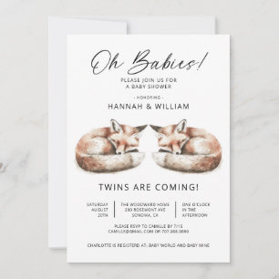 Oh Babies Twins Little Foxes Baby Shower Invitation