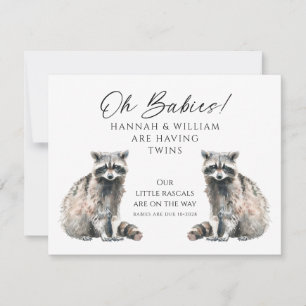 Oh Babies Twins On The Way Cute Raccoons Invitation