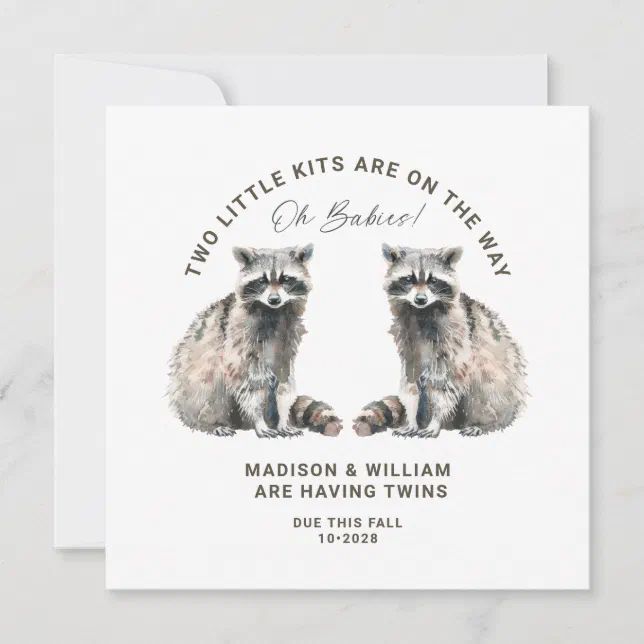 Twin Raccoons Oh Babies Twins On The Way Cute Twin Raccoons Invitation | Zazzle