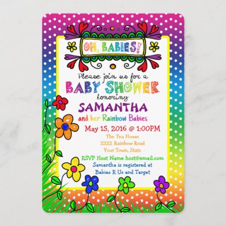 Oh, Babies! Twins Rainbow Baby Shower Invitation