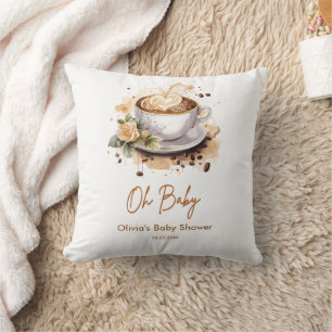 Oh Baby A Baby is Brewing Brown Coffee Baby Shower Throw Pillow