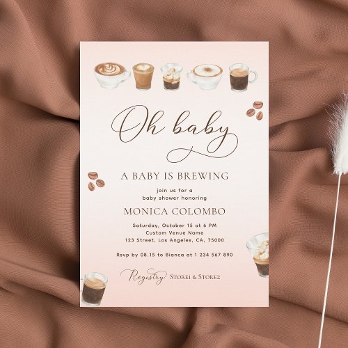 Oh Baby A Baby Is Brewing Pink Coffee Baby Shower Invitation