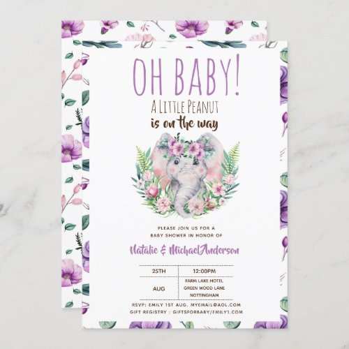 Oh Baby A Little Peanut Boho Elephant Baby Shower Invitation