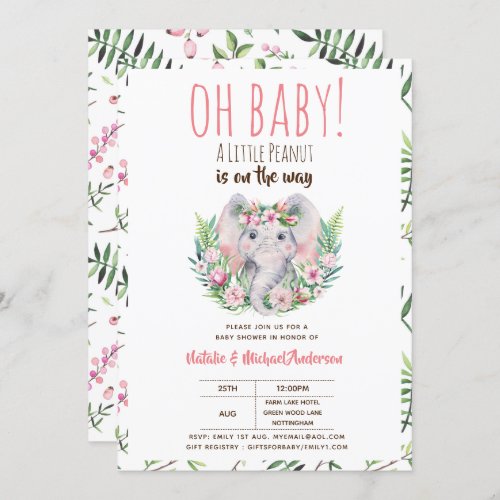 Oh Baby A Little Peanut Boho Elephant Baby Shower Invitation