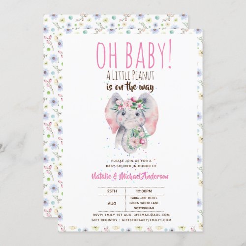 Oh Baby A Little Peanut Boho Elephant Boho Flowers Invitation