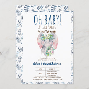 Oh Baby A Little Peanut Elephant Boho Floral Chic Invitation