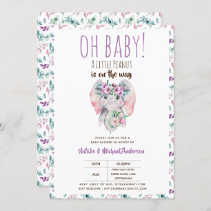 Oh Baby A Little Peanut Elephant Boho Floral Chic Invitation