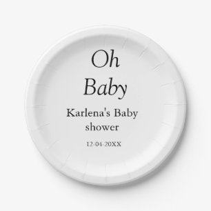 Oh baby add name baby shower date simple minimal t paper plates