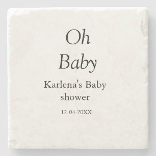 Oh baby add name baby shower date simple minimal t stone coaster