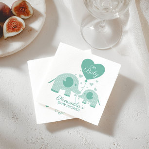 Oh Baby Adorable Mint Green Elephant Baby Shower Napkins