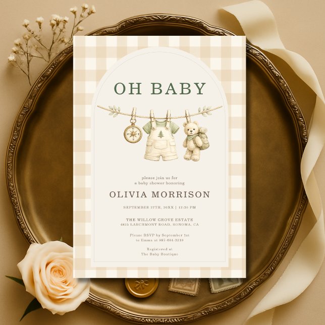 Oh Baby Adventure Awaits Clothesline Baby Shower Invitation (Creator Uploaded)