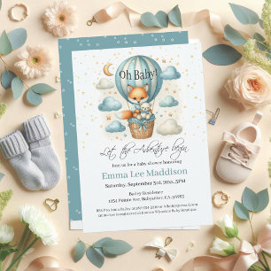 Oh Baby Adventure Begins Fox in Hot Air Balloon Invitation