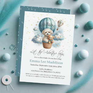Oh Baby Adventure Begins Puppy in Hot Air Balloon Invitation