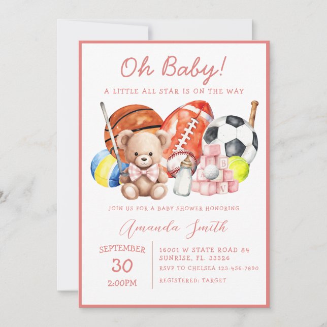 Oh Baby ALL STAR SPORT Baby Shower Invitation (Front)