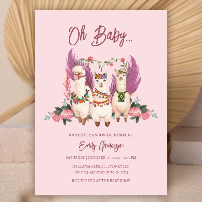 Oh Baby Alpaca Gender Neutral Llama Baby Shower Invitation (Creator Uploaded)