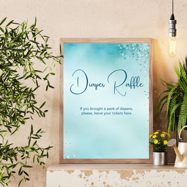 Oh baby aqua blue baby shower diaper raffle sign (Oh baby aqua blue watercolor baby shower diaper raffle table sign personalized baby shower decor)