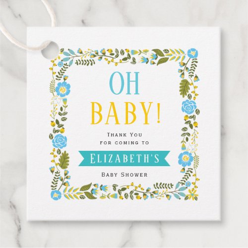 Oh Baby Aqua yellow floral baby shower Thank You Favor Tags