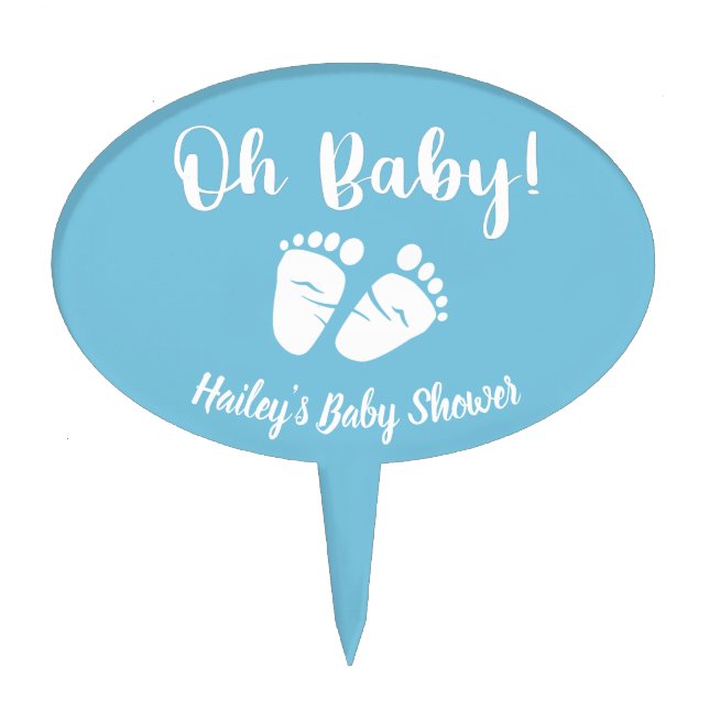 Oh Baby Baby Feet Blue Boy Baby Shower Cake Topper (Front)