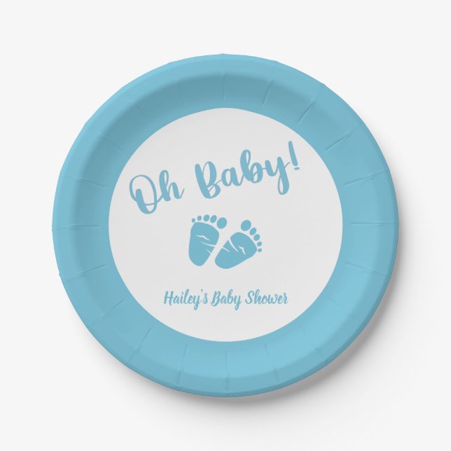 Oh Baby Baby Feet Blue Boy Baby Shower Paper Plates (Front)
