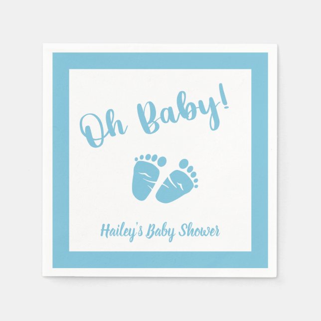 Oh Baby Baby Feet | Boy Blue Baby Shower Napkins (Front)