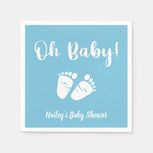 Oh Baby Baby Feet Boy Blue White Baby Shower Napkins