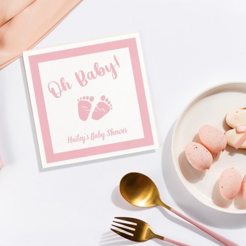 Oh Baby Baby Feet  Girl Pink Baby Shower Napkins