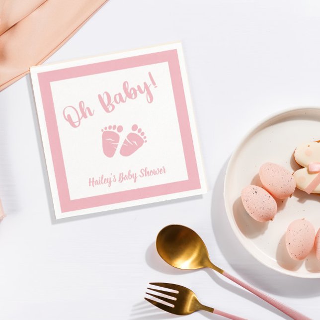 Oh Baby Baby Feet | Girl Pink Baby Shower Napkins (Creator Uploaded)