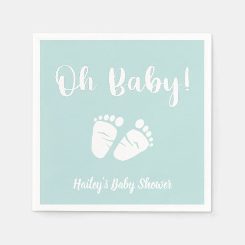 Oh Baby Baby Feet Mint Green Baby Shower Napkins
