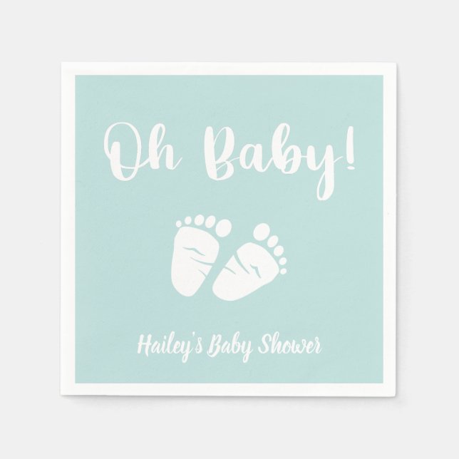 Oh Baby Baby Feet Mint Green Baby Shower Napkins (Front)