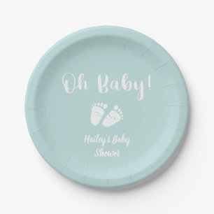 Oh Baby Baby Feet Mint Green Baby Shower Paper Plates