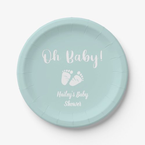 Oh Baby  Baby Feet Mint Green Baby Shower Paper Plates