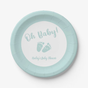 Oh Baby Baby Feet Mint Green Baby Shower Paper Plates