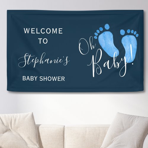 Oh Baby Baby Feet Navy Blue Baby Shower Welcome  Banner