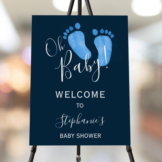 Oh Baby Baby Feet Navy Blue Baby Shower Welcome  Foam Board (Creator Uploaded)