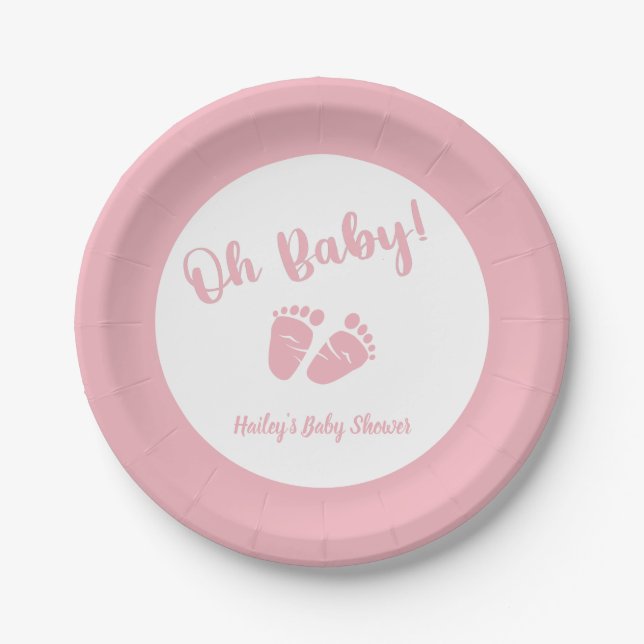 Oh Baby Baby Feet Pink Girl Baby Shower Paper Plates (Front)