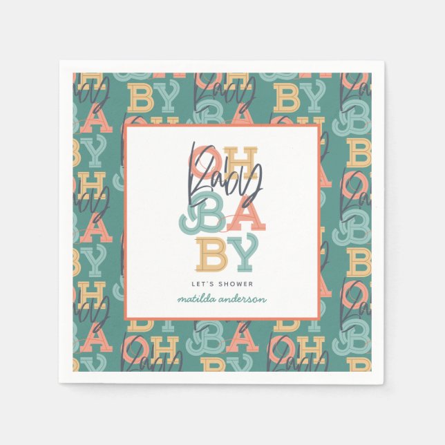 Oh baby baby modern baby shower party napkins (Front)
