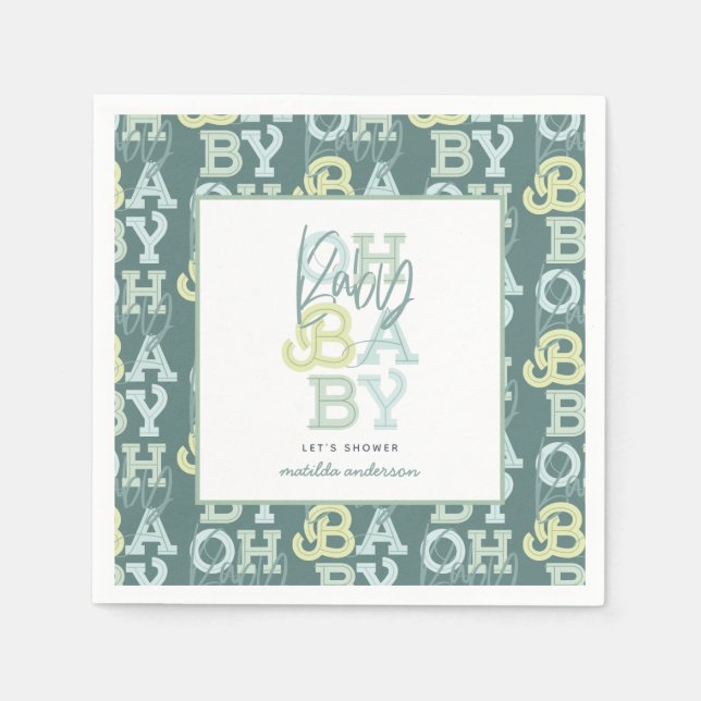 Oh baby baby modern baby shower party napkins (Front)