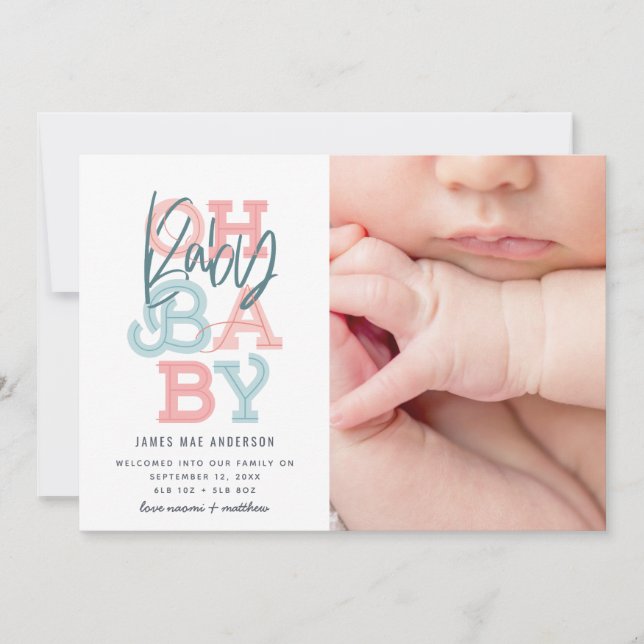 Oh baby baby modern photo birth announcement (Front)