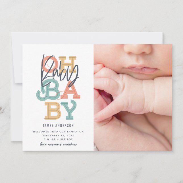 Oh baby baby modern photo birth announcement (Front)