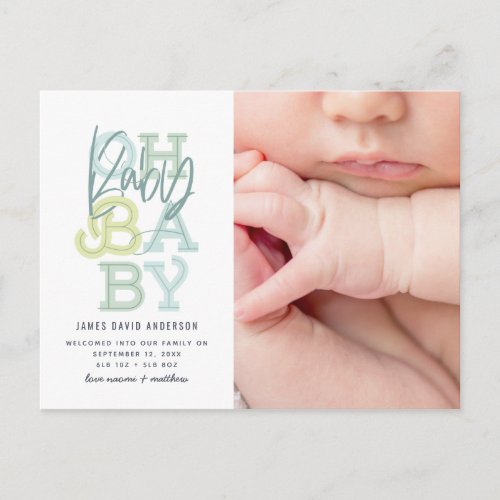 Oh baby baby modern photo birth announcement postcard