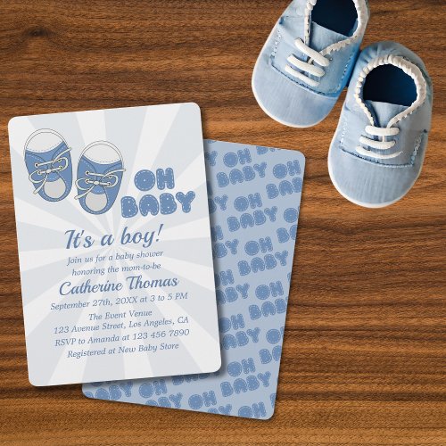Oh Baby  Baby Shoes Dusty Blue Boy Baby Shower  Invitation