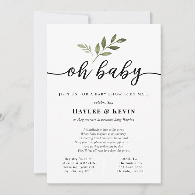 "Oh Baby" Baby Shower By Mail Invitation (Front)