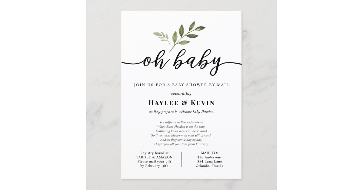 "Oh Baby" Baby Shower By Mail Invitation