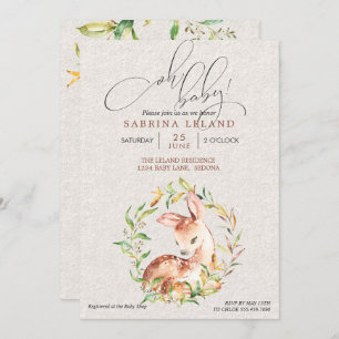 Oh Baby! Baby Shower Deer & Fawn in Leafy Wreath Invitation