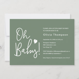 Oh Baby Baby Shower Green Gender neutral Invitation